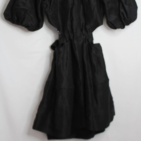 Aje Psychedelia Puff Sleeve Cut Out Mini Dress Tie Back Black Size Medium/8 - Picture 5 of 16